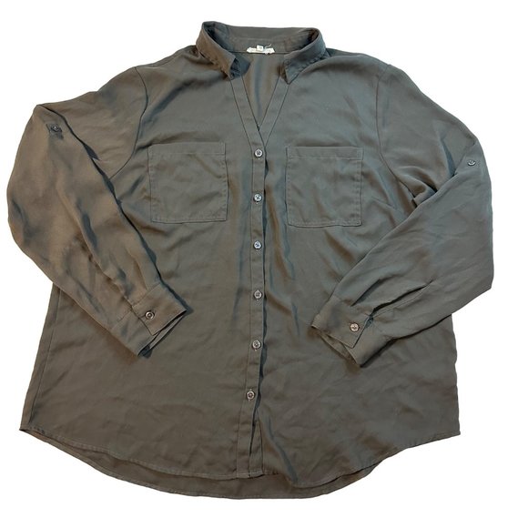 Maurices Womens Roll Sleeve Long Button Front Collared Blouse, Size 1X - Picture 1 of 7